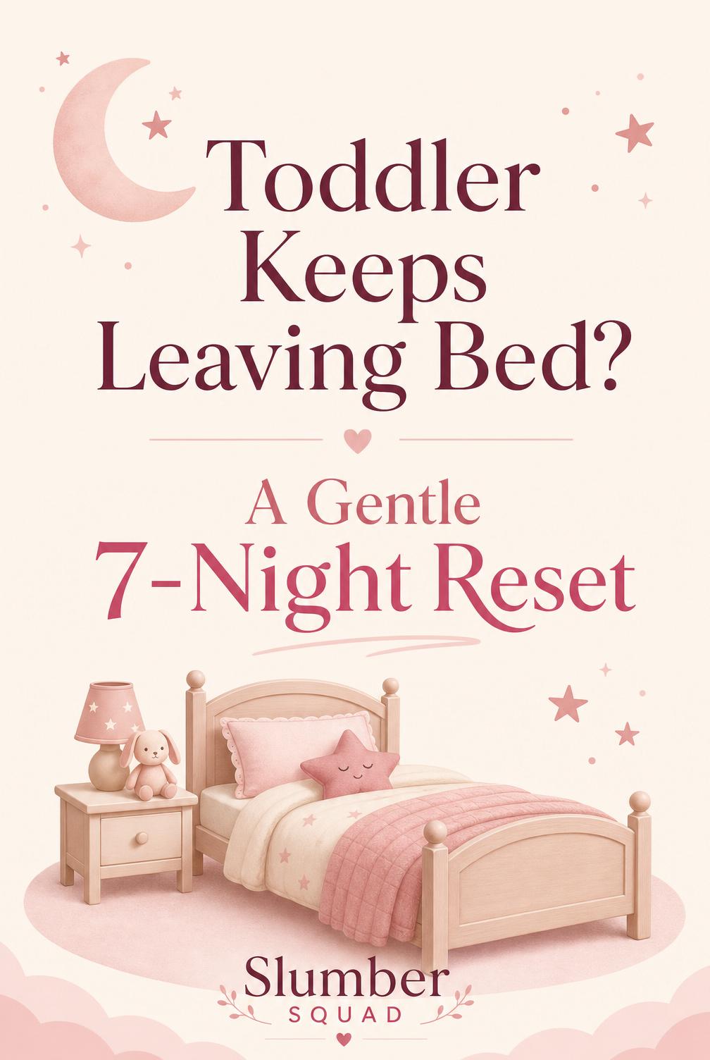 Pinterest-style graphic: Toddler Keeps Leaving Bed? A Gentle 7-Night Reset